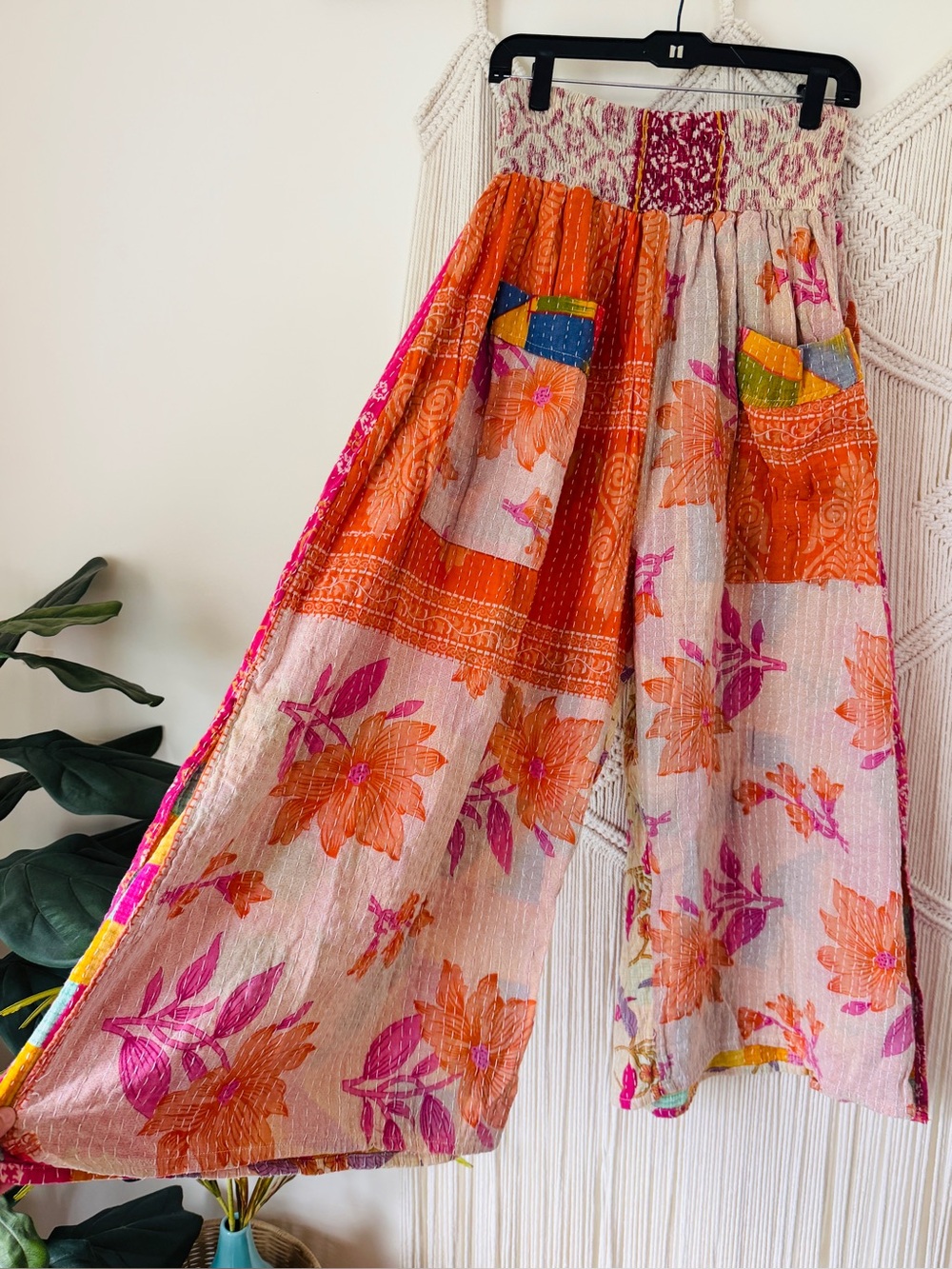 Kantha Bae Synergy Split Wide Leg Floral Vintage Kantha Pants OS